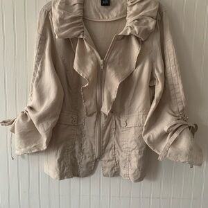 Willi Smith Cream Ruffle-Collar Zip Linen Jacket